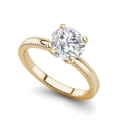 #ad Milgrain Solitaire 1 Ct VS2 D Round Cut Diamond Engagement Ring Treated $2569.73