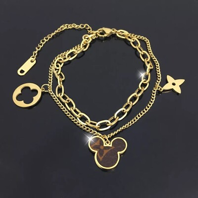 #ad 18kgp Mickey Mouse Charm Bracelet Hand Chain $12.99