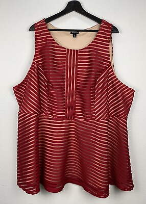 #ad Torrid Womens Size 6 6X Red Knit Shadow Stripe Peplum Sleeveless Top Blouse $19.95