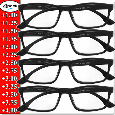 #ad Reading Glasses Mens Womens Unisex Readers 4 PACK Square Frame New Style Quality $7.95