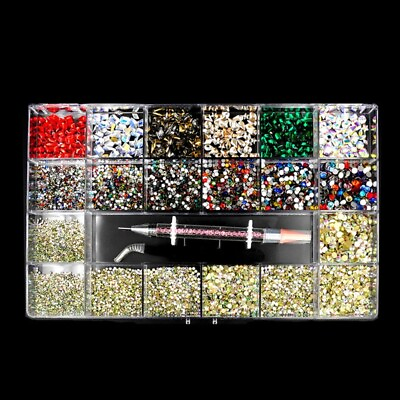#ad 21 Grids Glass Art Decor Multi Shapes with Dual ended Dotting Pen Tweezers $62.29