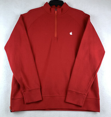 #ad Apple Store Mens Large Mac Red Employee Logo 1 4 Zip Pullover Jacket Sweater $34.99