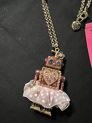 #ad Betsey Johnson Pink Robot with Tutu Pendant Extremely Rare 13 $275.00