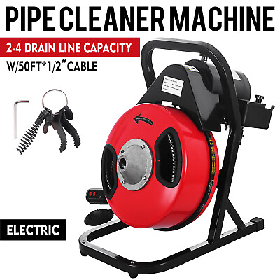 #ad 50ftx1 2#x27;#x27; Electric Sewer Snake Drill Drain Auger Cleaner Drain Cleaning Machine $215.90