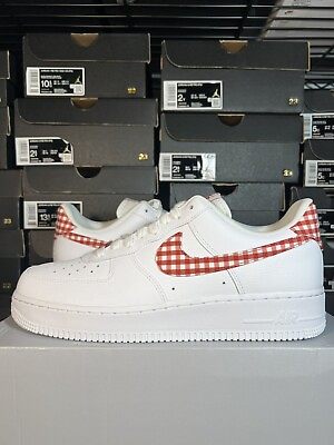 #ad Nike Air Force 1 ‘07 Essential White Gingham Red BRAND NEW Size 12 Womens $74.97