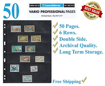 #ad 50 Lighthouse Vario 6S Stamp Stock Pages 6 Rows Double Side Archival Sheets New $34.94