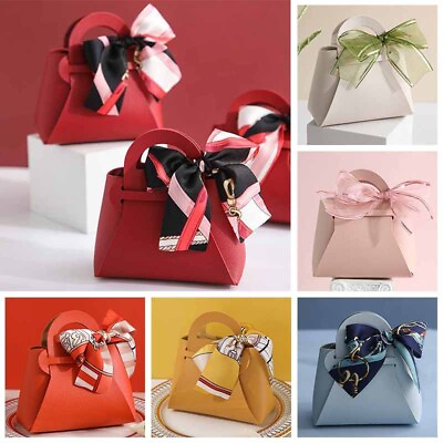 #ad PU Leather Gift Box Handbag Shape Ribbon Bow Candy Box Packaging Gift Bag Supply AU $5.32