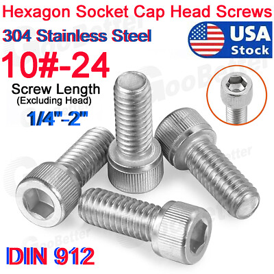 #ad 10# 24 Socket Head Cap Screws Stainless Steel Allen Bolts All Lengths 1 4quot; 2quot; US $7.49