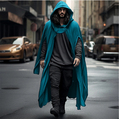 #ad Men Hooded Cape Cloak Poncho Jacket Coat Fashion Streetwear Outwear Top $42.99