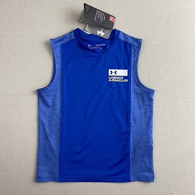#ad Under Armour Boys NWT Heat Gear Sleeveless Shirt Size YXS Loose Blue $11.20