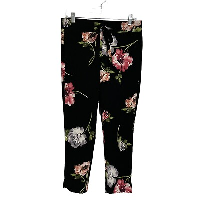 #ad One By Chapter One Casual Pants Womens Size Small Black Floral Elastic Waist $12.60