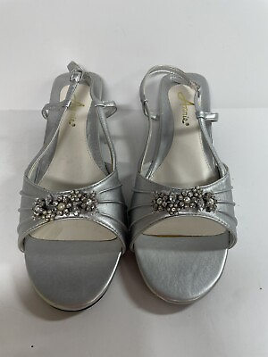 #ad Annie Womens LILA Fabric Open Toe Ankle Strap Classic Pumps Silver Size 11W $16.00