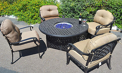 #ad Outdoor fire pit propane table 5 pc dining set patio furniture Nassau aluminum $3595.85