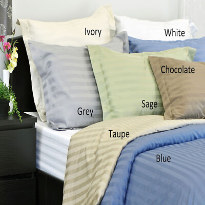 #ad Egyptian Cotton Sateen Bed Sheets OR Duvet Covers 1000 TC Stripes Color US King $135.84