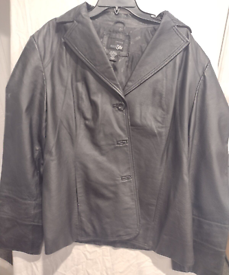 #ad East 5th Ladies Leather Jacket Women#x27;s Size XL Black Genuine Coat Blazer Button $22.47