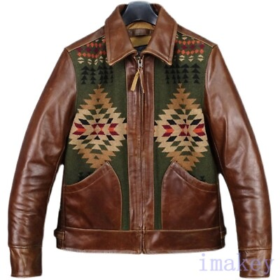 #ad American Mens Genuine Leather Short Retro Motorcycle Outwear Bomber Jacket Coat $147.67