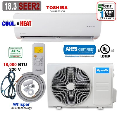 #ad 18000 BTU Ductless 18.3 SEER2 Air Conditioner Heat Pump Mini Split 220V 1.5 Ton $769.00