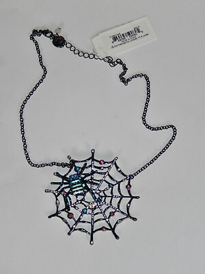 #ad Authentic Betsey Johnson Crystal Halloween Goth Glow In Dark Spiderweb Necklace $32.99
