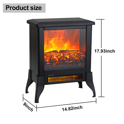 #ad 1400W Electric Fireplace Freestanding Stove Heater Overheating Safety w Flame $49.99