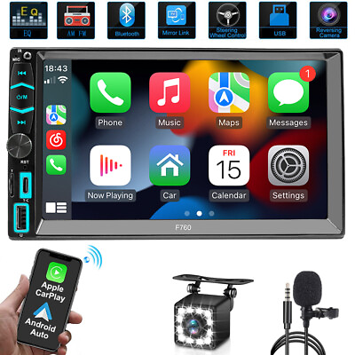 #ad Double Din 7quot; Car Stereo Audio Radio In Dash Wireless CarPlay RCA Subwoofer Cam $69.90