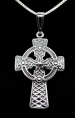 #ad Celtic Cross pendant 925 Sterling Silver Irish Celtic 18quot; necklace gift boxed $19.95