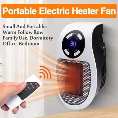 #ad Portable Electric Heater Plug In Wall Space Heater Adjustable Thermostat Remote $35.99