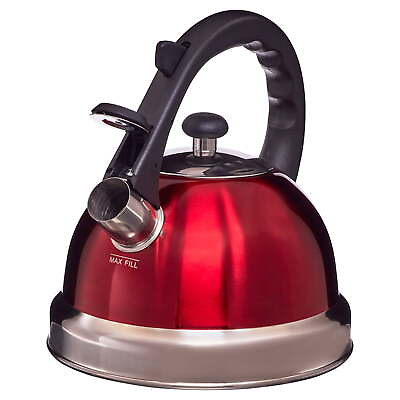 #ad 1.7 Qt Whistling Stainless Steel Tea Kettle in Red $21.97