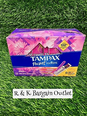 #ad Tampax Pocket Radiant Regular Sealed Compact Tampons 28 Count unscented Read $10.87