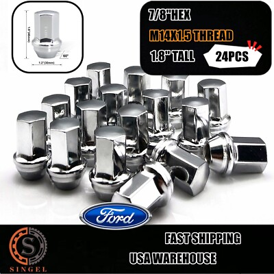 #ad 24 FIT FORD F 150 2015 2020 OEM REPLACEMNT SOLID LUG NUTS M14X1.5 CHROME $35.99