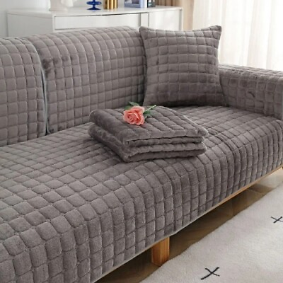 #ad Velvet Sofa Cover Plaid Plush Non Slip Flannel Sofa Cushion Armrest Back Towel AU $131.65