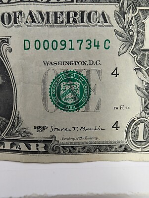 #ad LOW FANCY SERIAL NUMBER D00091734C ONE DOLLAR 0S $3.99