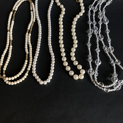 #ad LOT 4 Beaded Necklaces for Fashion Costume or Craft Imitation Pearls Glass Beads $12.97