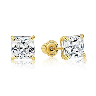 #ad 2 ct. White Sapphire Princess cut Stud Earrings in 14k Yellow Gold w Screw Backs $109.00