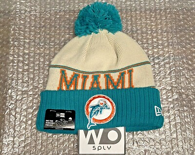 #ad Miami Dolphins New Era 2023 Sideline Historic Pom Cuffed Knit Hat Beanie $74.99