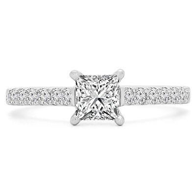 #ad 0.77 CT Princess VS1 F Diamond Pave Engagement Ring 14K White Gold $2229.00
