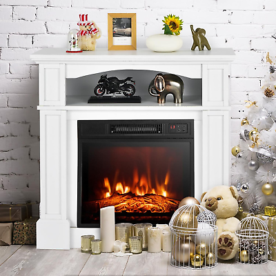 #ad 32” Electric Fireplace with Mantel Package Wooden Firebox Surround Freestanding $330.99
