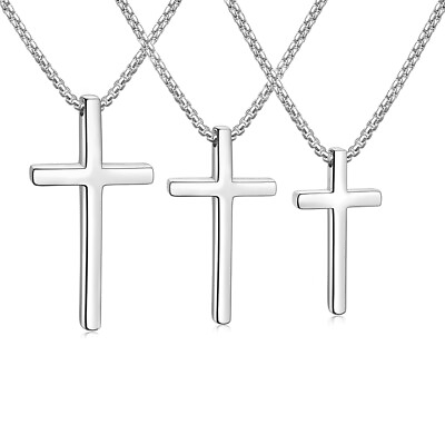 #ad Silver Stainless Steel Cross Pendant Necklace for Men Women Box Chain 16quot; 24quot; $9.99