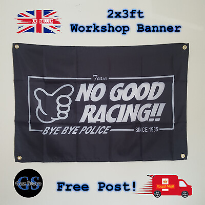 #ad No Good Racing Style Black Garage Workshop Flag Banner JDM Wall Hanging 3X2ft UK GBP 7.99
