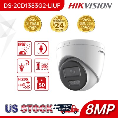 #ad Hikvision 4K 8MP Turret Hybrid IP colorVu Camera DS 2CD1383G2 LIUF 2.8mm Audio $108.99