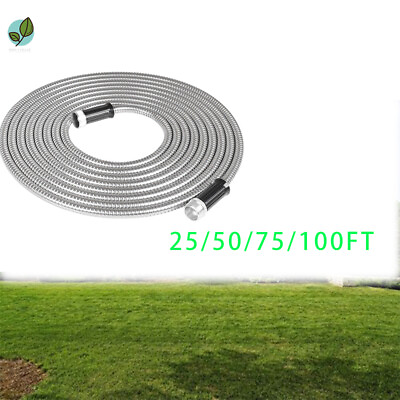 #ad 25 50 75 100FT Stainless Steel Metal Water Hose Pipe Flexible Lightweight Garden $19.50