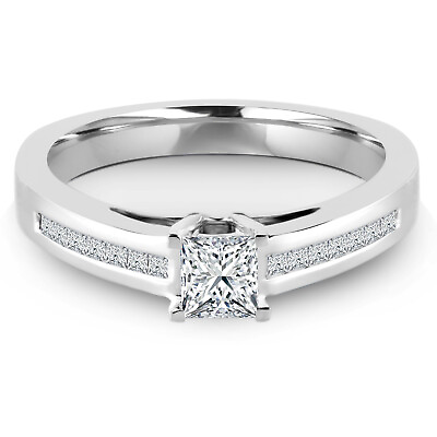 #ad 0.56 CT Princess VS1 F Diamond Pave Engagement Ring 14K White Gold $1549.00