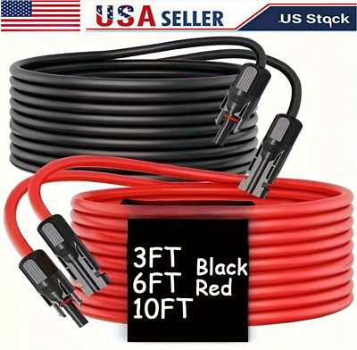 #ad #ad BlackRed 10 AWG Solar Panel Extension Cable Silicone Flexible Wire Connectors $8.68