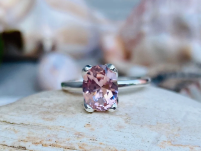 #ad 2Ct VS1 Lab Created Oval Morganite Solitaire Gemstone Ring 14K White Gold Plated $92.39