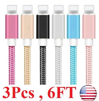 #ad 3pcs 6ft For iPhone Cable Cords USB C Charger Charging Heavy Duty Plus. $7.99