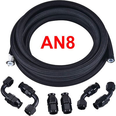 #ad AN8 8AN Fitting Stainless Steel Nylon Braided Gas Oil Fuel Hose End Line Kit $38.99