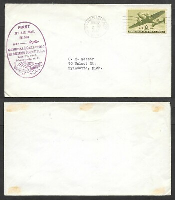 #ad 1946 First Flight Air Mail Cover General Electric Research Demonstration $4.50
