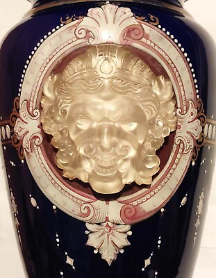 #ad ANTIQUE UNIQUE RENE LALIQUE SATYR DEMON FACES FROSTED GLASS KEROSENE OIL LAMP $14000.00