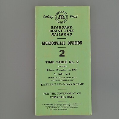 #ad Seaboard Coast Line SCL Railroad EE Time Table 2 Jacksonville DIV 12 15 1967 $11.99