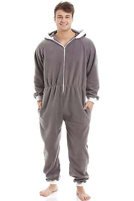 #ad Camille Mens Zip Front All In One Warm Fleecy Cosy Hooded One Piece Grey GBP 38.99