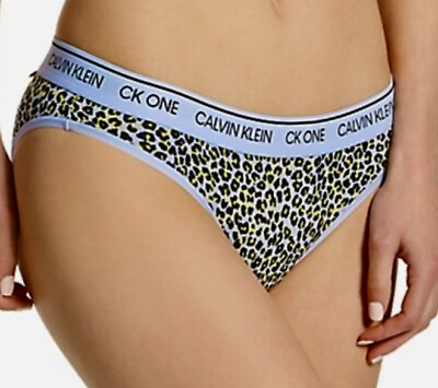 #ad CALVIN KLEIN CK One Cotton Mini Cheetah Print Blue Bikini Panty Womens M 6 L 7 $14.18